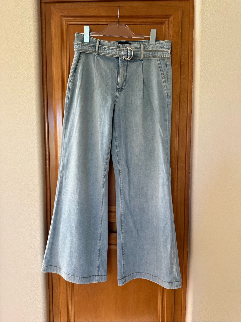 White House Black Market Light Blue High-Rise Wide Leg Trouser with D-Ring Belt